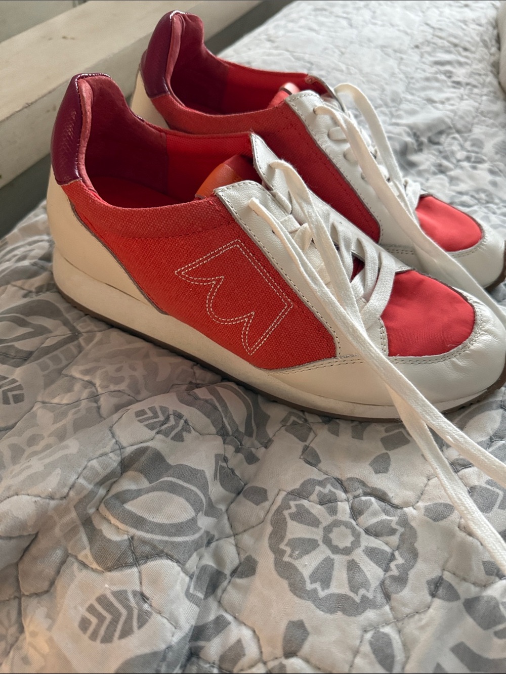 Birdies Red and White Women's Lace-Up Sneakers